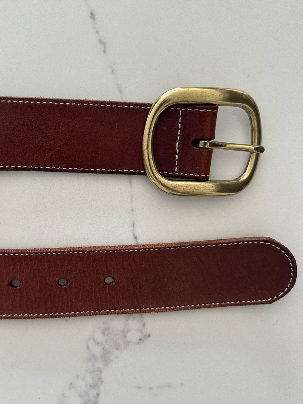 Vintage Talbots Leather Belt with Brass Buckle and Detail in Dark Brown Small